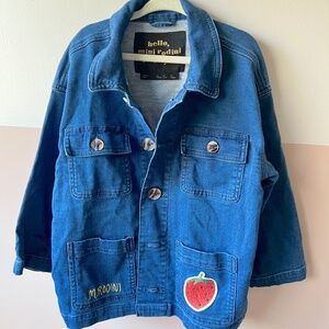 Mini Rodini Kids Denim Safari Jacket with Strawberry Patch